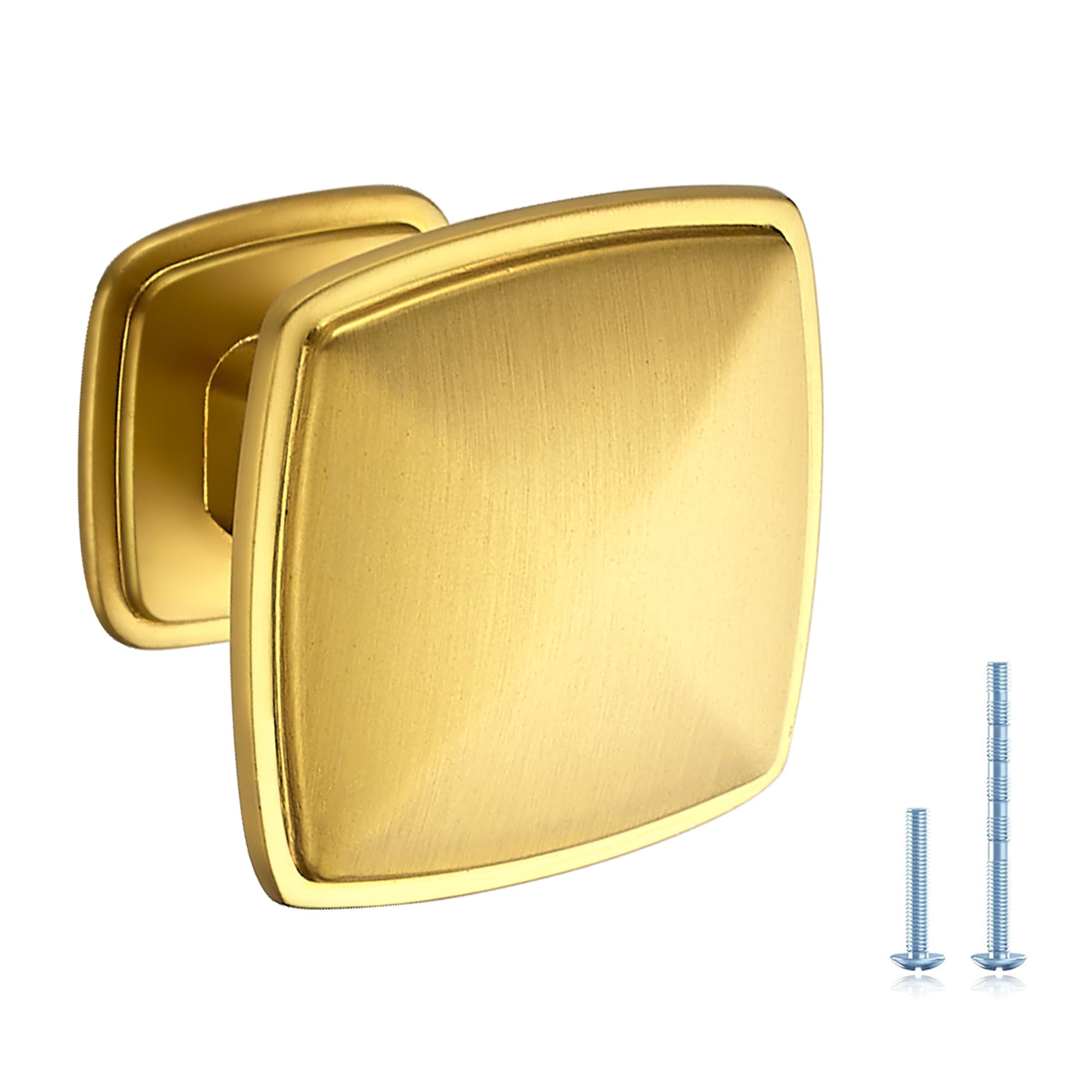 JOY DECOR 20 Pack Brushed Brass Square Cabinet Knob Kitchen Cabinet Knobs Single Hole Knobs for Cabinets and Drawers Black Drawer Knobs