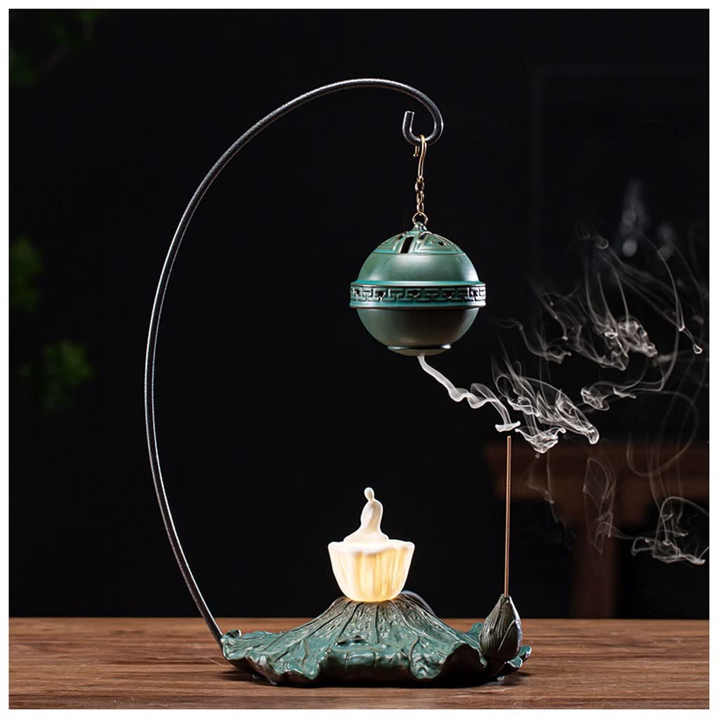 Basxdrfxz C Incense Holder Base Lotus Backflow Incense Burner Erami Hanging Ball Plate Living Room Bedroom Decoration Ornaments(C)