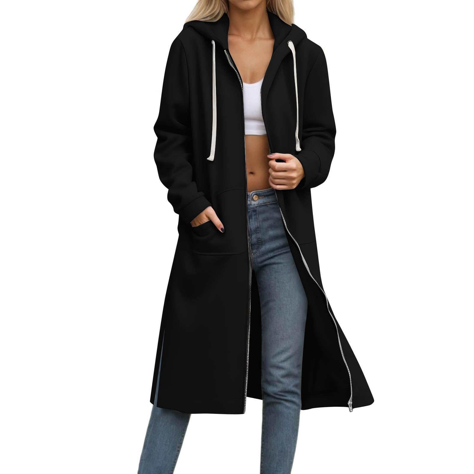 Long Hoodies for Women Zip Up Fleece Jacket Long Sleeve Tunic Sweatshirts Oversized Fall Jackets Coat with Pockets