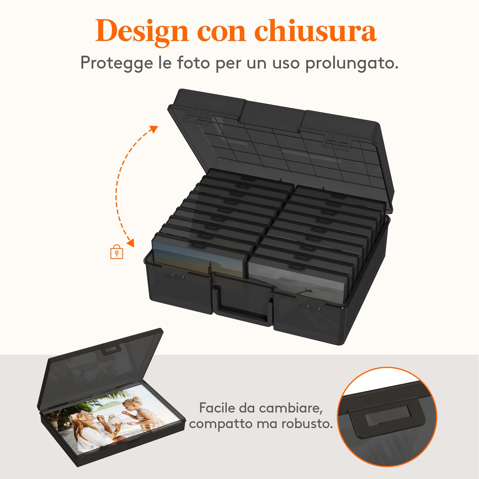 Lifewit Scatola Portafoto 10 x 15 cm, 4R 18 Scomparti Scatola Foto Interna, Organizer Foto con Manico, Scatola Portaoggetti Plastica per Semi, Cartoline, Artigianato, Adesivi, Nero, 1 Pezzi