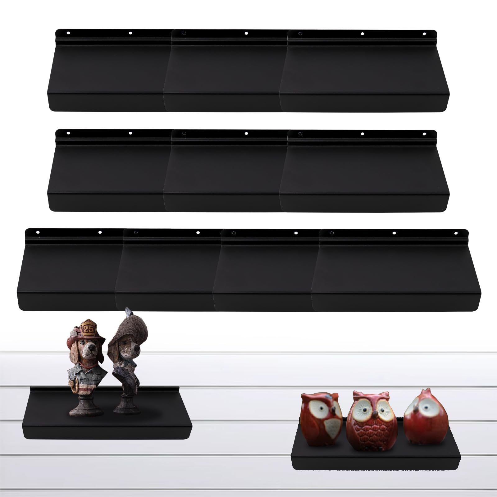 CNQLIS Lot de 10 Étagères Murales à Lattes en Métal à Suspendre - 10,2 x 22,9 cm - Noir