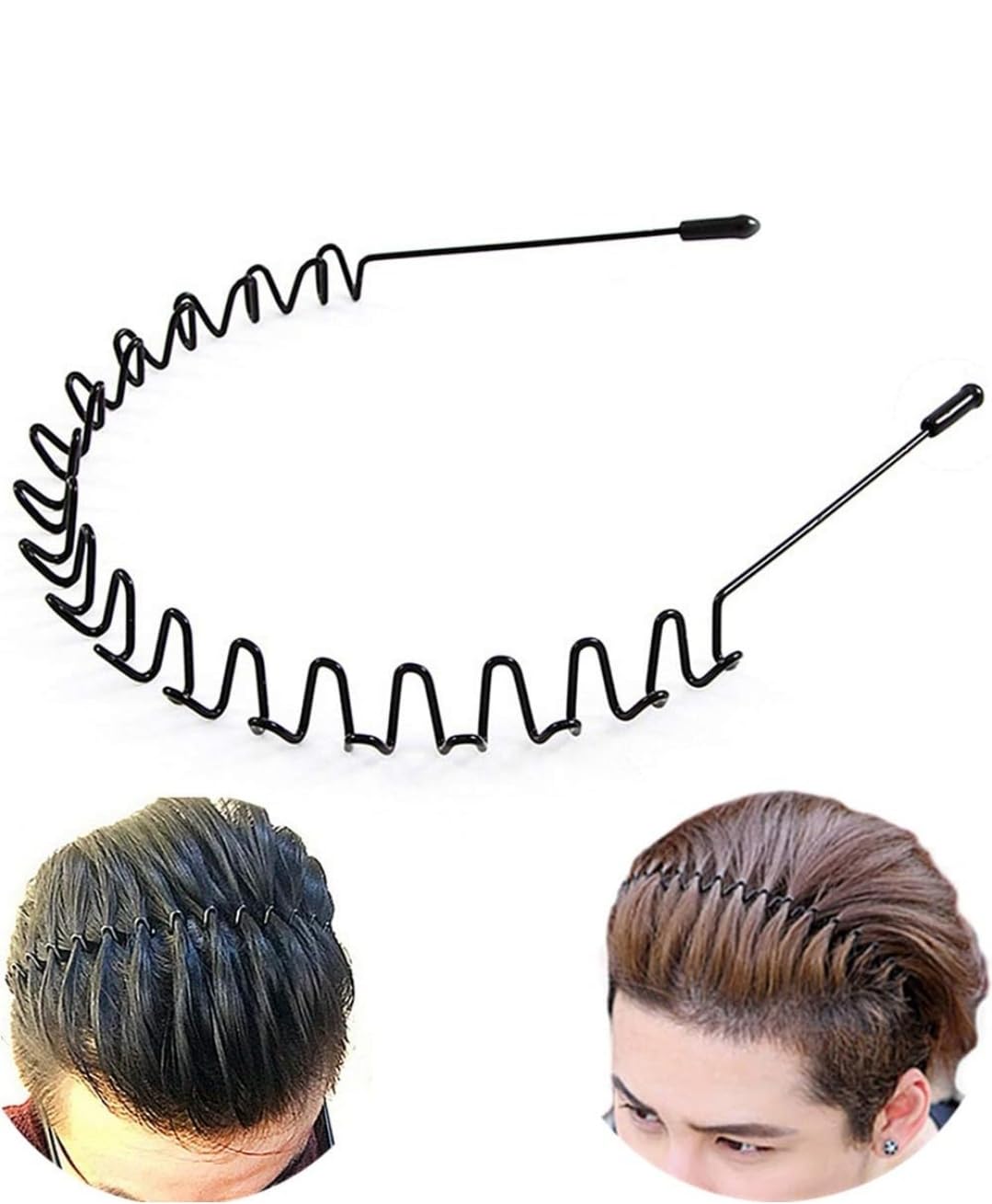 Adilish Metal Hair Bands for Men Women's Headbands Unisex Black Wavy Spring Sports Headband for Men Hoop Clips Accessories Elastic Non Slip Outdoors