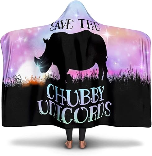 Save Chubby Unicornios con capucha, manta con capucha para amantes de los rinocerontes para niñas, adolescentes y adultos (60 x 40 pulgadas, forro