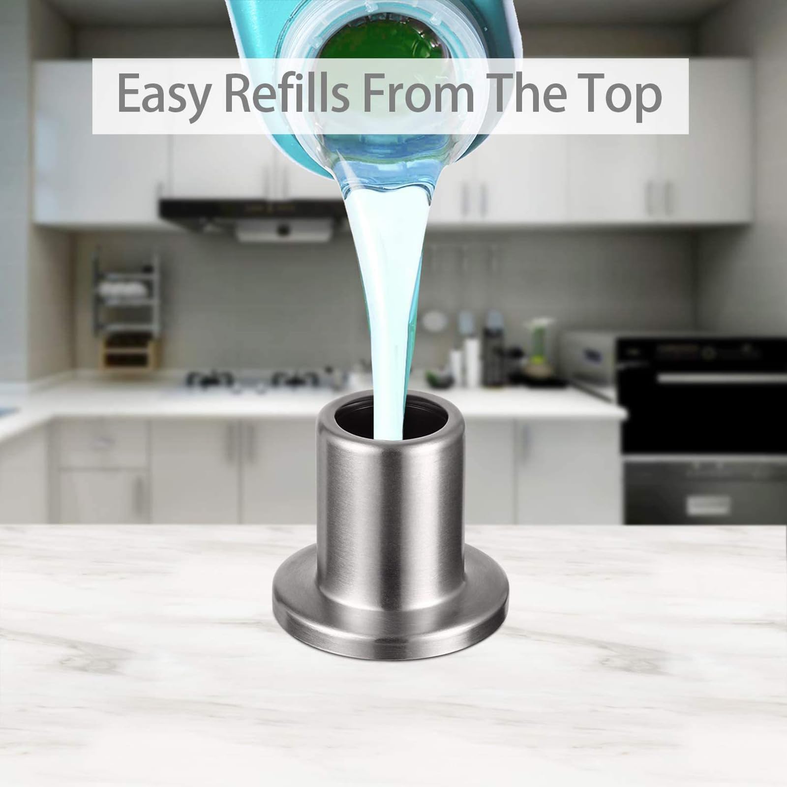 Maizoon Dispenser di sapone integrato per cucina in acciaio inossidabile 304 con bottiglia da 500 ml e tubo di prolunga da 100 cm, dispenser per sapone per le mani, argento spazzolato