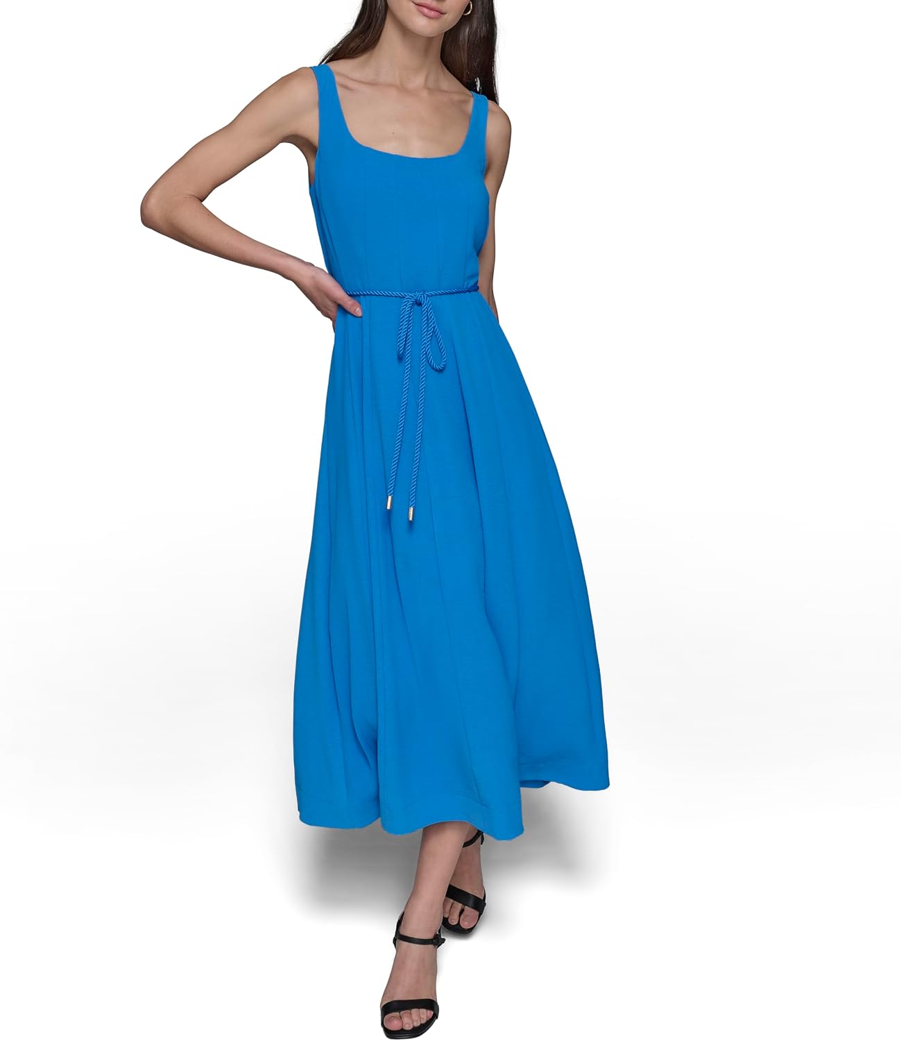 Karl Lagerfeld Women's Sleeveless Scoop Neck Belted A-line Midi Dress