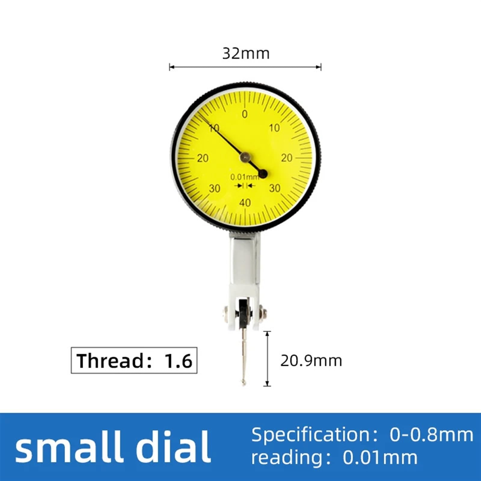 Indicatore comparatore di precisione da 0,01 mm Misuratore da 0-10 mm Indicatore di risoluzione preciso da 0,01 mm Indicatore di misurazione Strumento Strumento Comparatore(Small Dial Indicator)