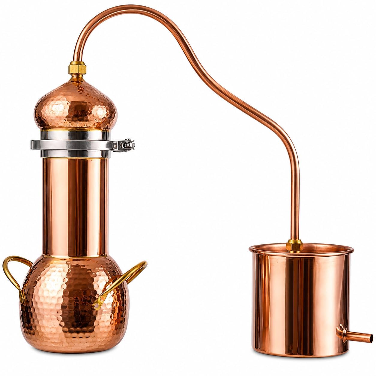 Kit de alambique de cobre de 2 litros con termómetro, equipo de destilación para whisky Moonshine y aceites esenciales