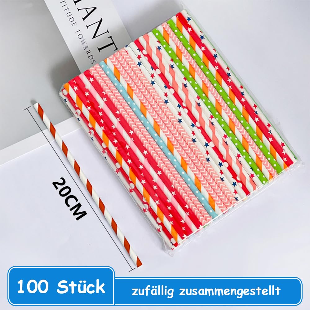 Dreamil 100 cannucce di carta, 19,7 cm, a strisce, colorate, biodegradabili, per cocktail, caffè, bevande e diverse occasioni (multicolore)