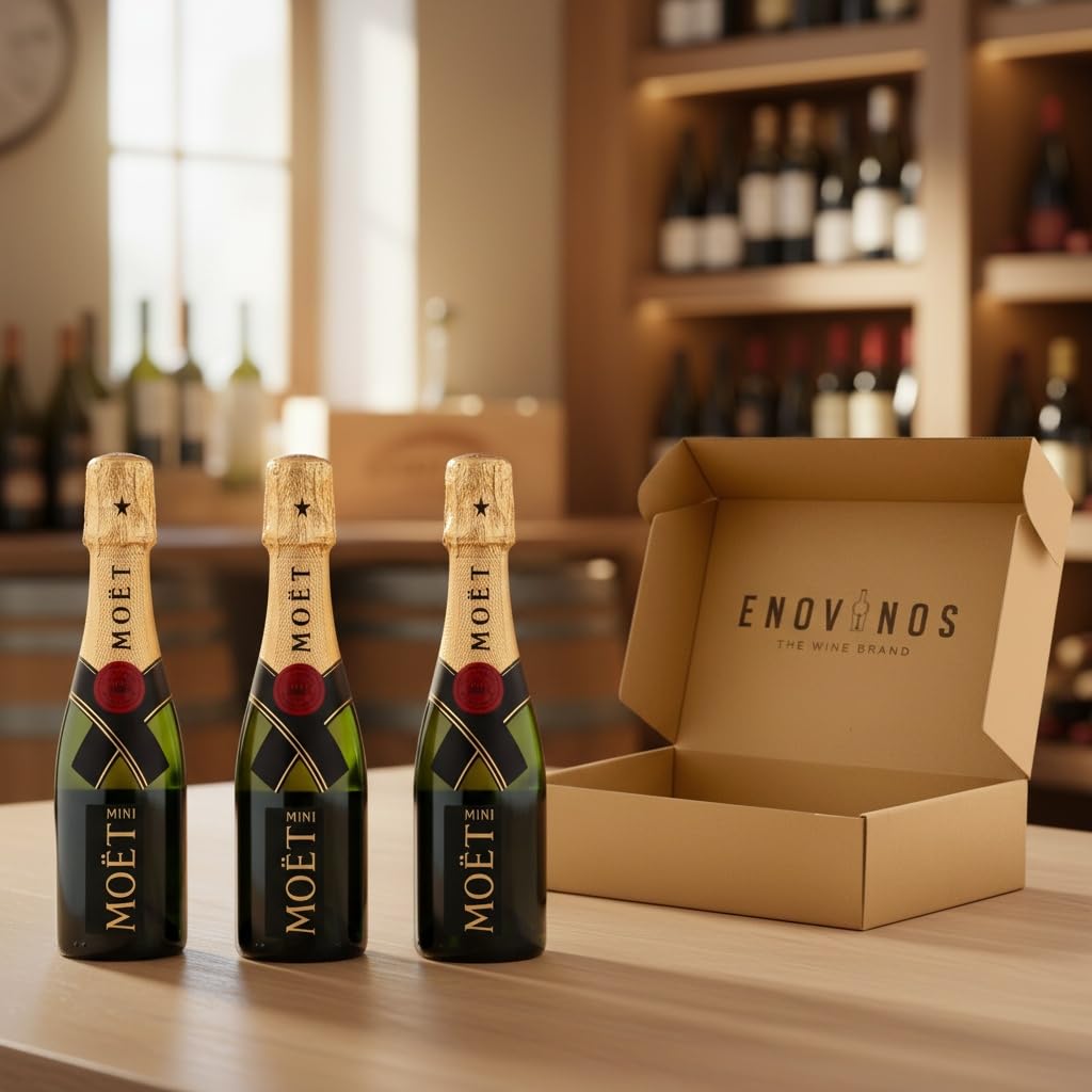 Pack Premium Moët & Chandon Brut Champagne Mini Moët 3 x 20 cl - Pack mini botellas Champan premium - Considerado el mejor - Perfecto para regalo - Mejor Seleccion ENOVINOS THE WINE BRAND