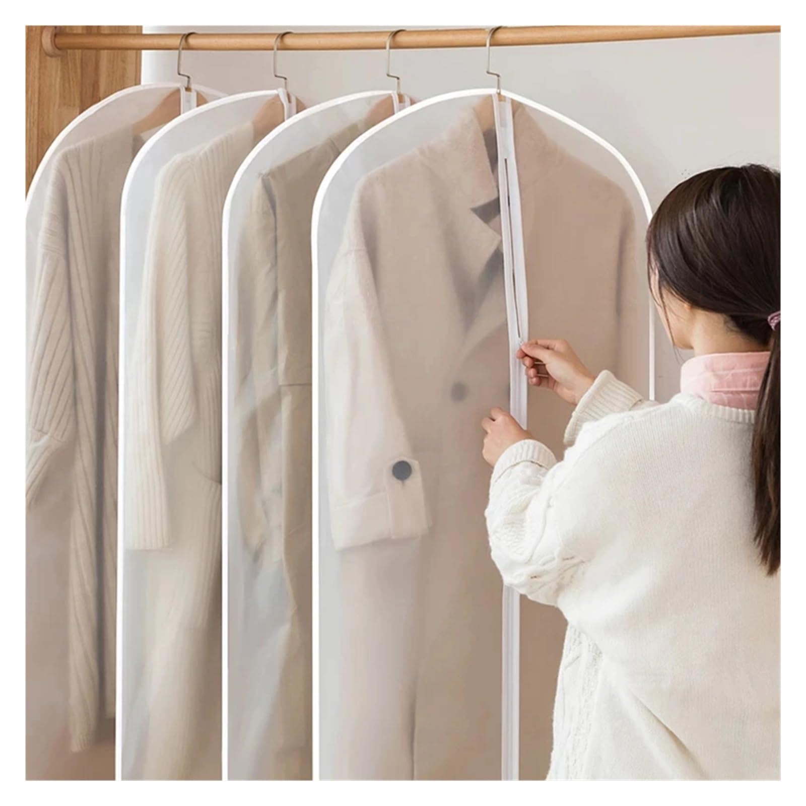 fundas para ropa Clothes Hanging Dust Cover Suit Coat Bags Waterproof Dustproof Protector Organizer 1/3/5pcs Wardrobe Storage Bag(5 Pcs,60x140cm)