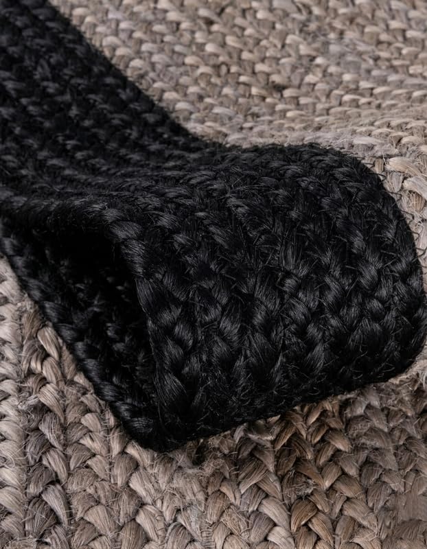 Tapis de sol en jute naturelle fait à la main avec bordure grise et noire, 1,8 x 2,7 m
