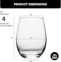 Vista 6 de Juego de 6 copas de vino sin tallo, copas de vino tinto y blanco de 18 onzas, copas de vino sin plomo para el hogar, fiesta, boda, regalo ideal