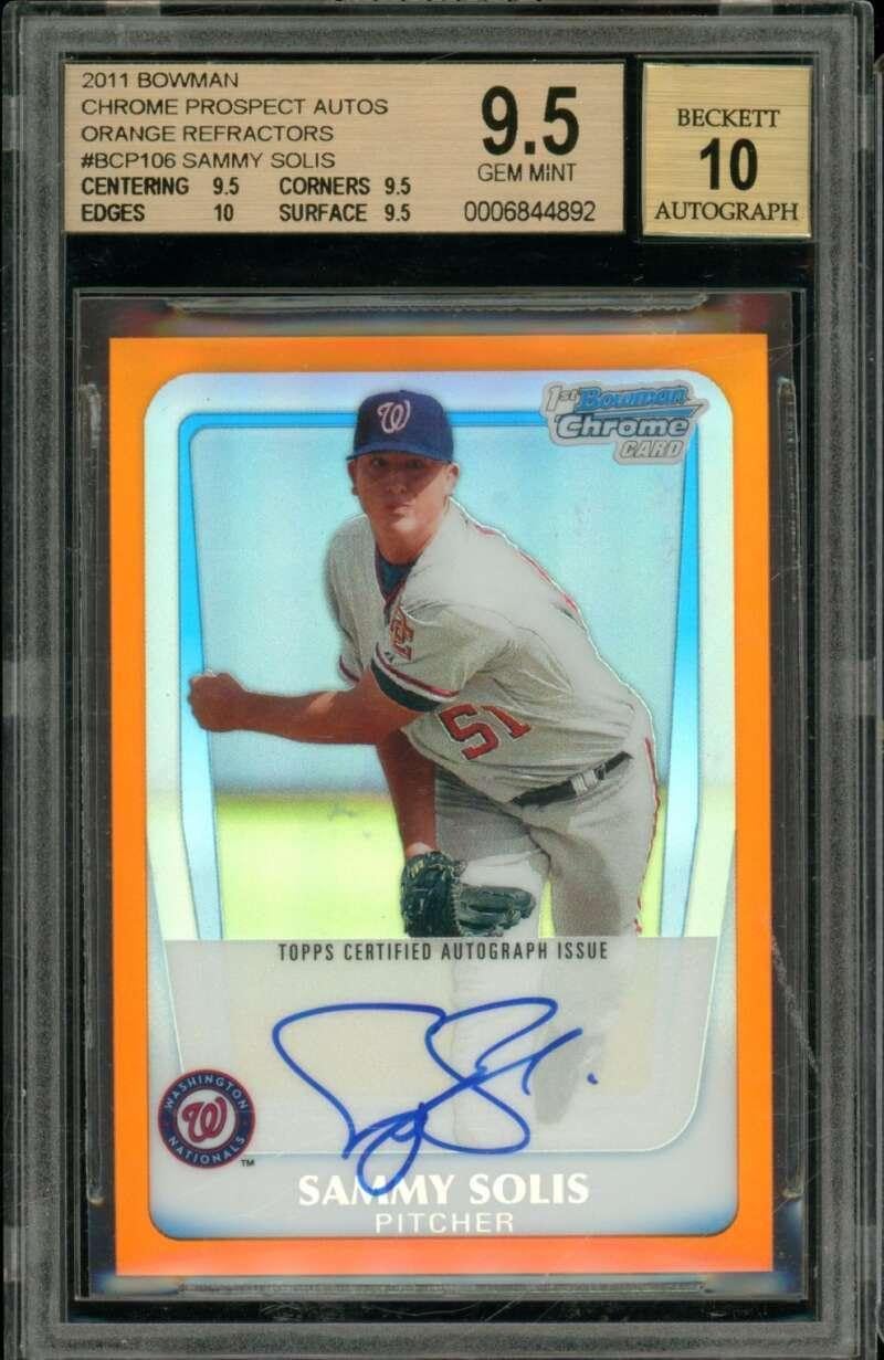 Sammy Solis Rookie Card 2011 Bowman Chrome Prospect Autos Orange #Bcp106 BGS 9.5 - Baseball Slabbed Rookie Cards