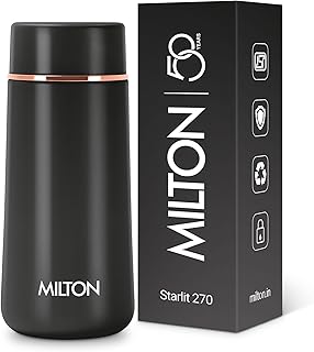Milton Starlit 270 Thermosteel Compact ISI Certified Water Bottle, Vacuum Insulated Hot and Cold I SS304 Stainless Steel, Price In India
