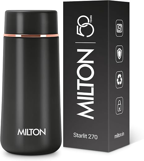 Milton Starlit 270 Thermosteel Compact ISI Certified Water Bottle, Vacuum Insulated Hot and Cold I SS304 Stainless Steel, ...