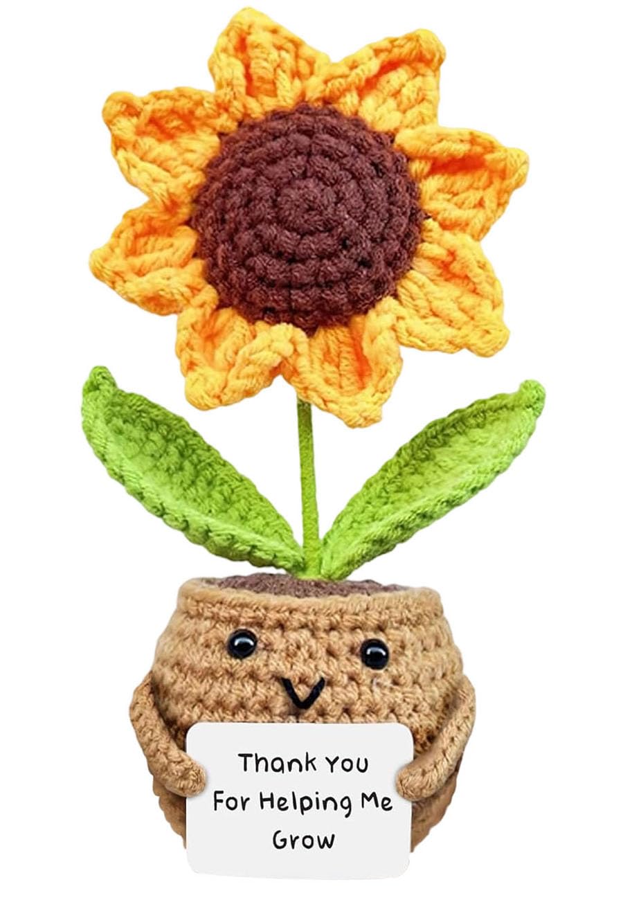 Gorbgle Positive Sunflower Doll Crochet Plant with Card, Handmade Emotional Support Plush, Thank You Gifts for Teacher, Coworker, Mom, Sister, Best Friend - Christmas, Mother’s Day, Birthday Gift