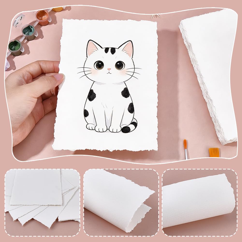 WADORN 100 Feuilles Papier aquarelle Blanc 13x18cm, 300 g/m² bords déchirés Surface rugueuse Papier texturé Fait Artisanat DIY Invitations mariage aquarelle Fabrication Dessin Art Peinture
