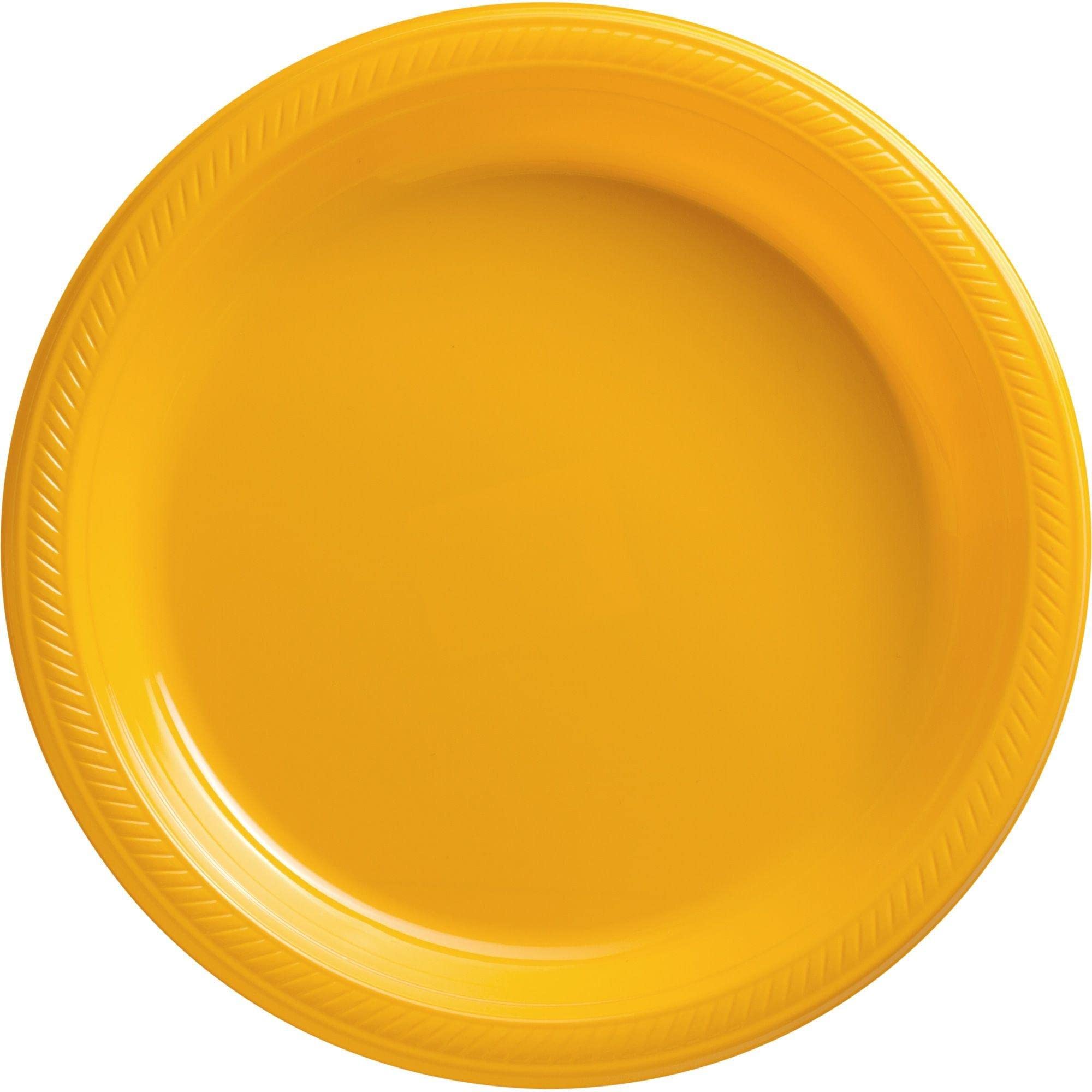 Amscan Big Party Pack 50 Count Plastic Lunch Plates, 10.5-Inch, Sunshine Yellow