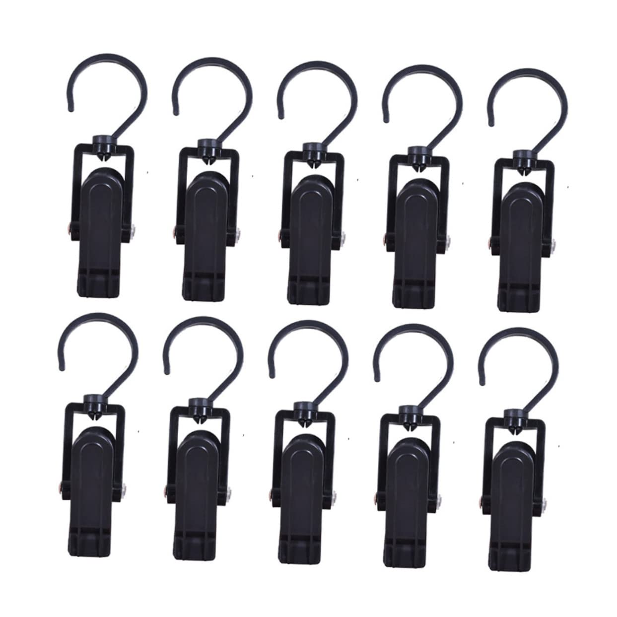 OKUMEYR10 Pcs 360 Degree Rotatable Plastic Hooks Multifunctional Clever Swivel Curtain Clips Coat Hanger Hooks for Home Office Workshop Black
