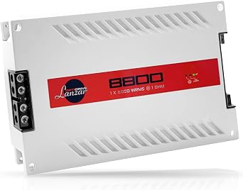 Lanzar One Channel Car Audio Mono Amplifier, 11000 Watt Max @ 1 Ohm High-Powered Mono Car Amplifier with Subsonic Filter and Low Pass Filter, Cooling Fans, White