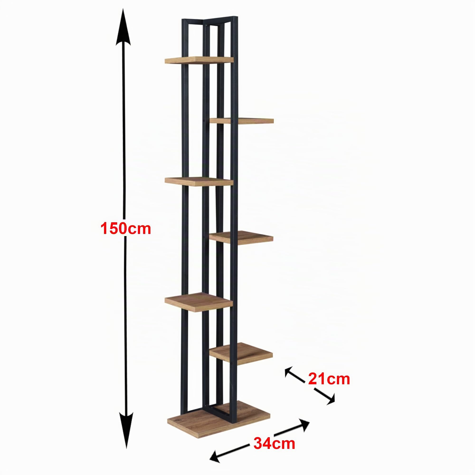 [en.casa] Support de Plantes à 6 Niveaux de Rangement Étagère à Fleurs Polyvalente Panneau de Particules Métal 150 x 34 x 21 cm Effet Noyer Noir