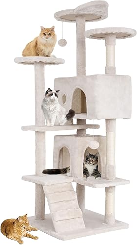 BestPet Torre de árbol de 54 pulgadas para gatos de interior, centro de actividades de muebles para gatos de varios niveles con postes rascadores