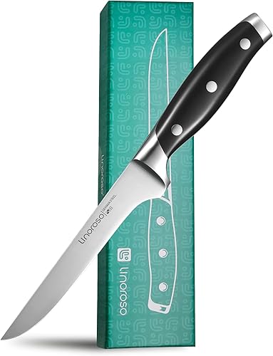 linoroso Cuchillo deshuesador de 5.7 pulgadas con elegante caja de regalo, cuchillo de filete de acero inoxidable de carbono alemán forjado afilado