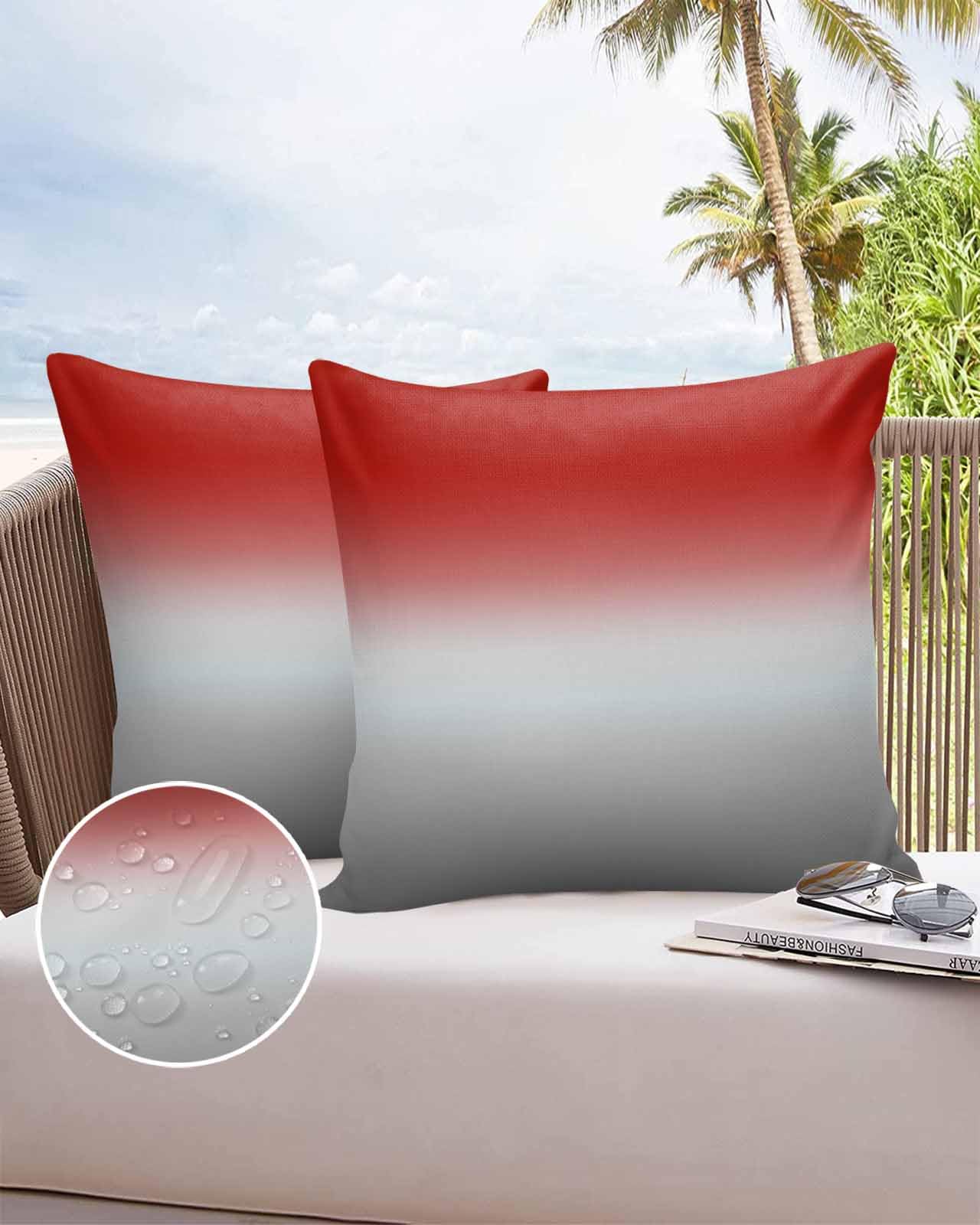 Outdoor Throw Pillow Cases Modern Red Grey Abstract Geometric Art,Waterproof Pillow Cover Soft Pillow Protectors,Ombre Minimalism Durable Pillowcase for Sofa Couch Seaside Picnic RV Vacation