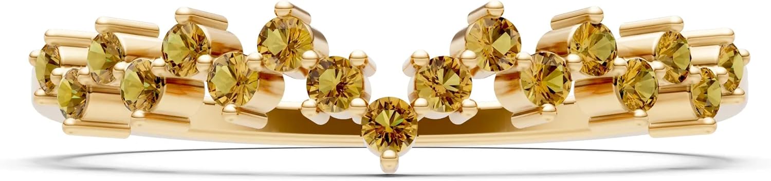 PEORA Round Cut Citrine Stackable Band Available in Solid 10K, 14K or 18K Ring – White, Yellow or Rose Gold