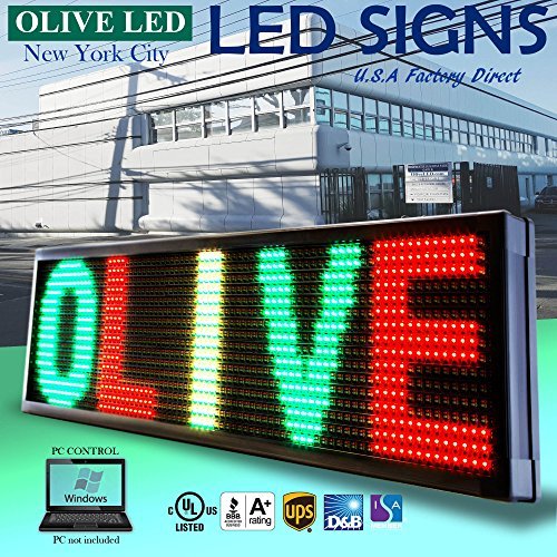 OLIVE LED Sign 3Color, RGY, P20, 15\"x53\" PC Programmable Scrolling Outdoor Message Display Signs EMC - Industrial Grade Business Ad Machine.