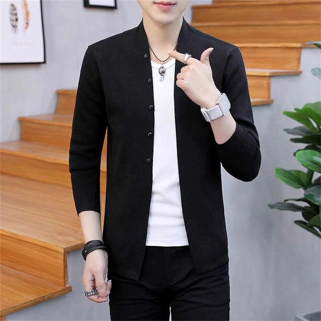 Male Solid Color Knitting Coat Buttons Slim Cardigan Sweaters Outwear Top Clothing