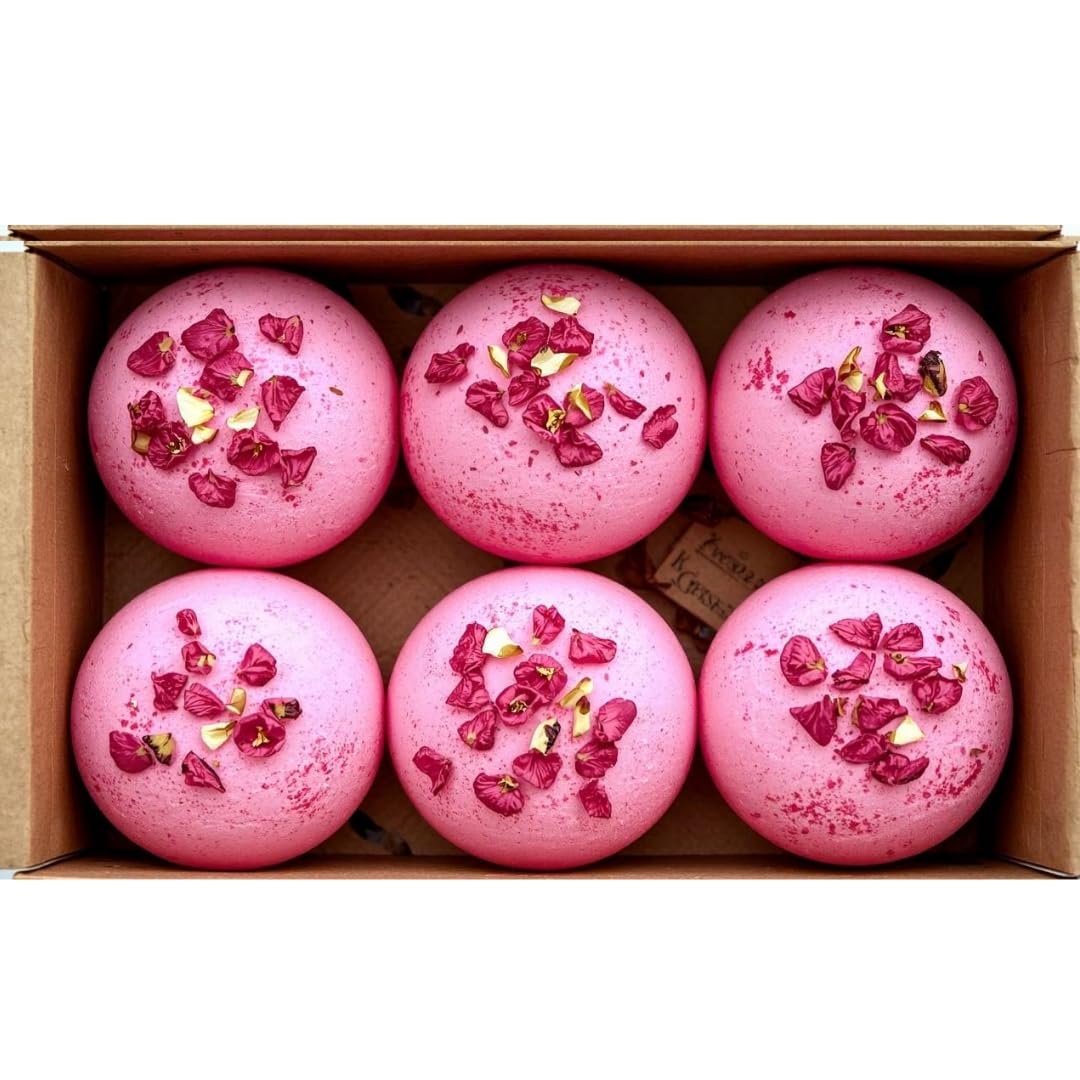 Aaranyam Rose Petal Fizzy Bath Bombs – Pack of 6 (75g Each) – Natural & Aromatic – Ideal Gift for Women – Relaxing & Travel-Friendly Spa Experience