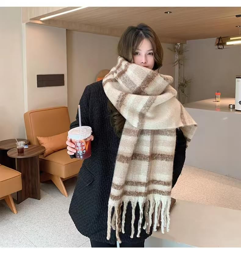 Womens Large Chunky Color Block Tassel Scarf Oversized Thick Scarves Long Shawl Fashion Winter Warm Blanket Scarf4