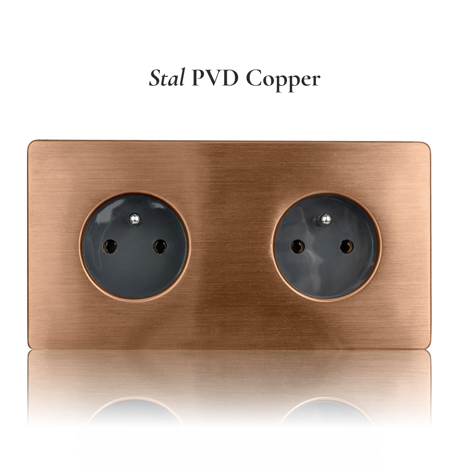 Prise Électrique Double Gris Acier Brossé PVD Cuivre PREMIUM