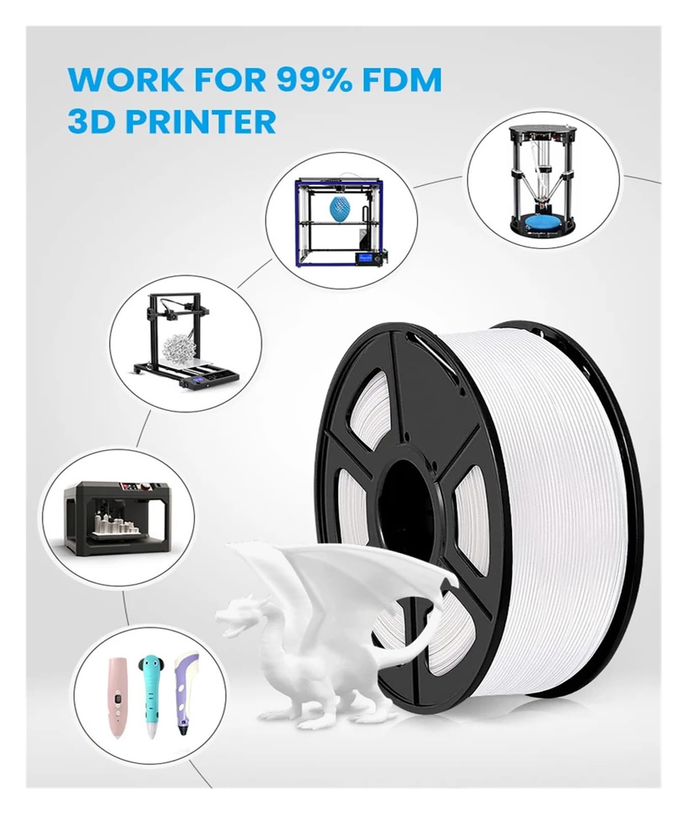 Filament do drukarek 3D, Filament PETG 5KG 1,75 mm do włókien do drukarek 3D, półprzezroczyste materiały do ​​druku 3D Pakowanie w worki próżniowe(BLACK PETG 5pcs)