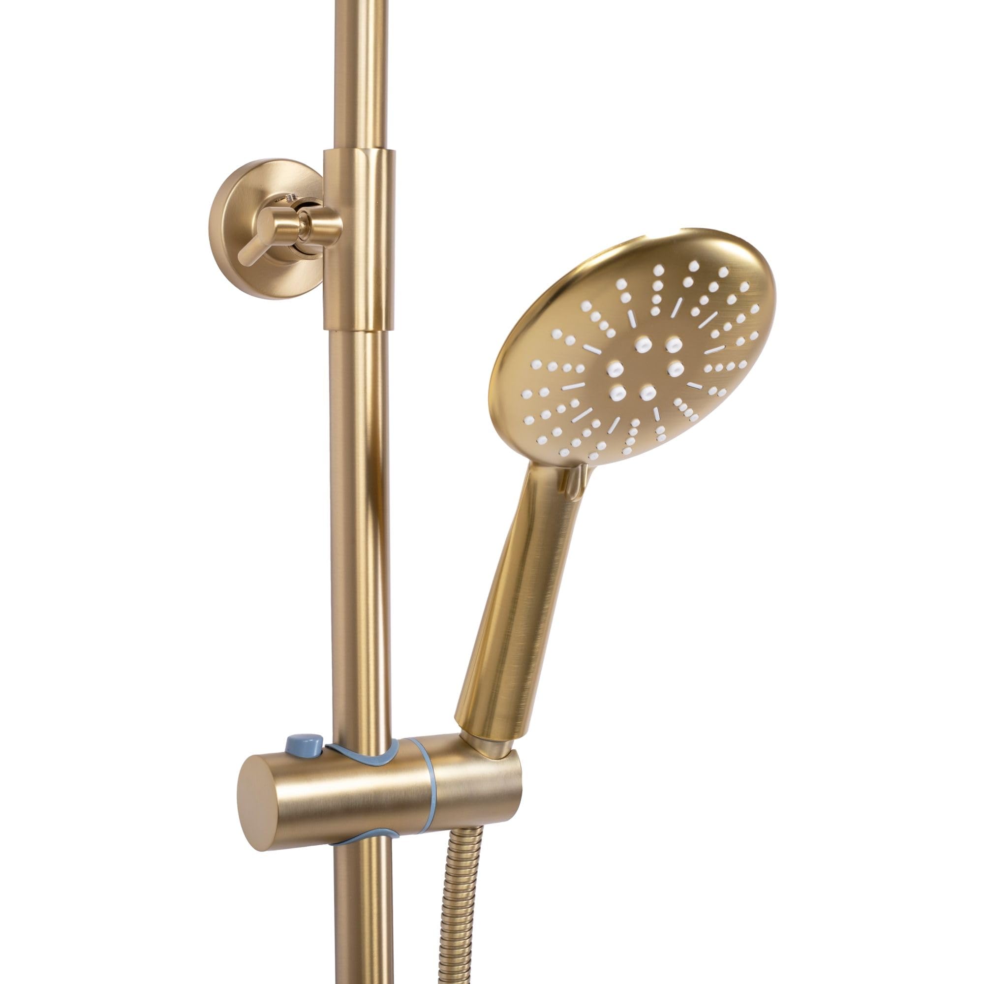 Rea - Colonna Doccia Con Termostato Lungo Gold Brush Sistema Doccia In Ottone Per Bagno (Oro) 45x26,5x117cm