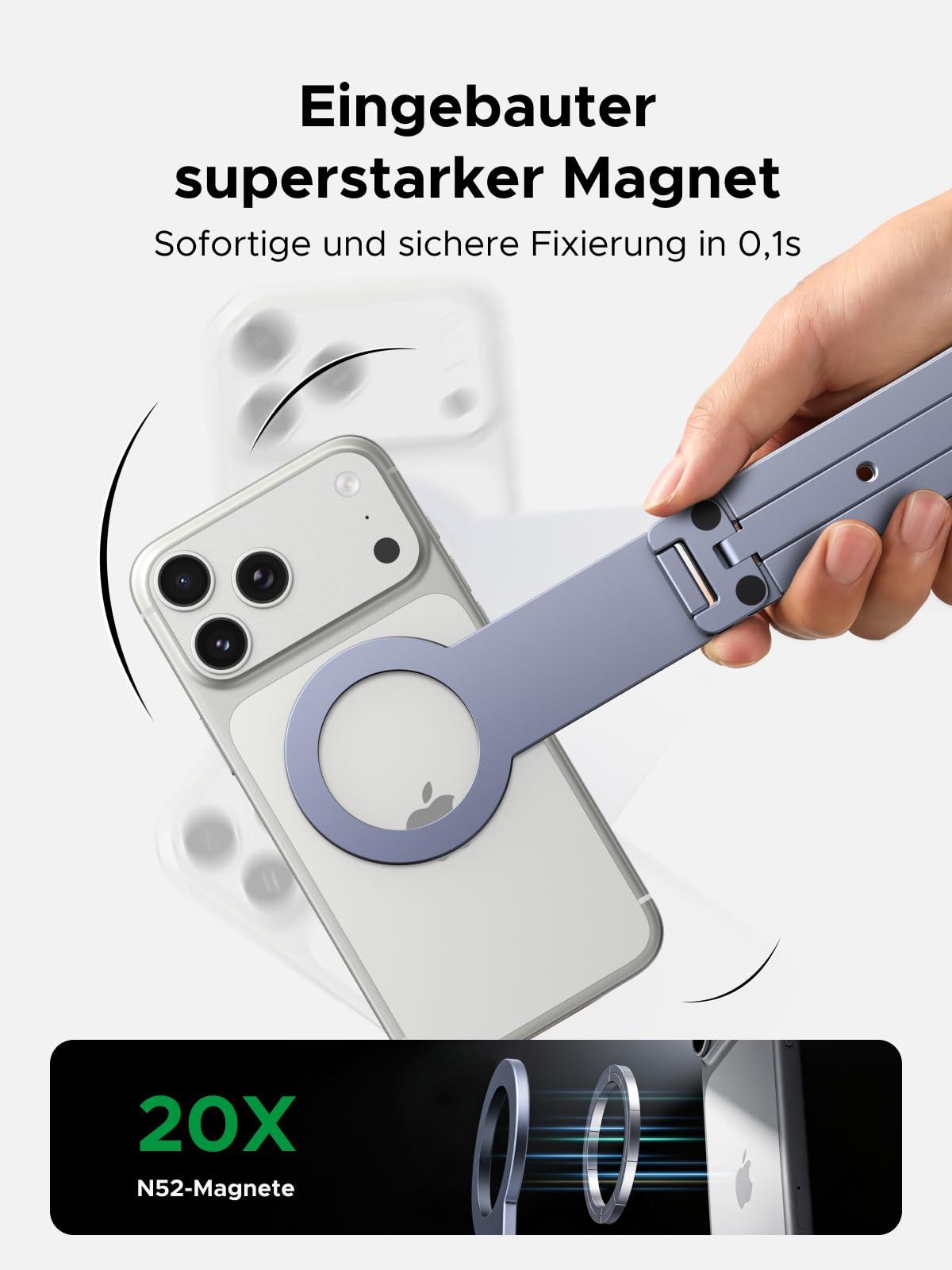 UGREEN Magnetisches Handy Stativ, Aluminium Magsafe Stativ, Mit 1/4"-20 Gewindebohrung, Multifunktionaler Tragbarer Selfie-Stick Kompatibel mit iPhone 17 16 15 14 13 12 Sumsung und Magsafe Hülle