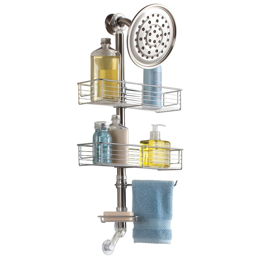 InterDesign Forma Vertical Shower Caddy Station Bathroom Storage Shelves for Shampoo Conditioner and Soap Brushed Stainless Steel