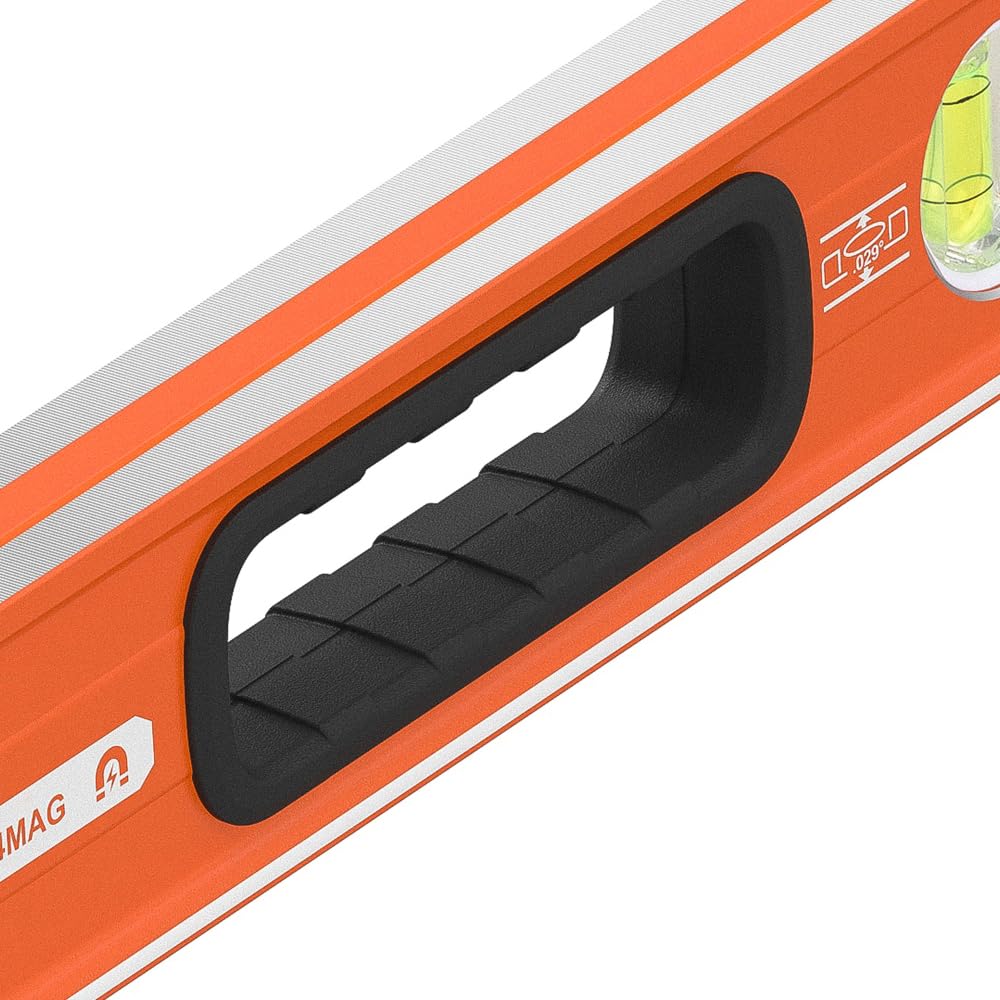 Klein Tools 93524MAG Niveau de boîte de 61 cm, niveau à bulle magnétique, 3 fioles, orange haute visibilité, corps en aluminium, rainure en V et rail magnétique, 61 cm