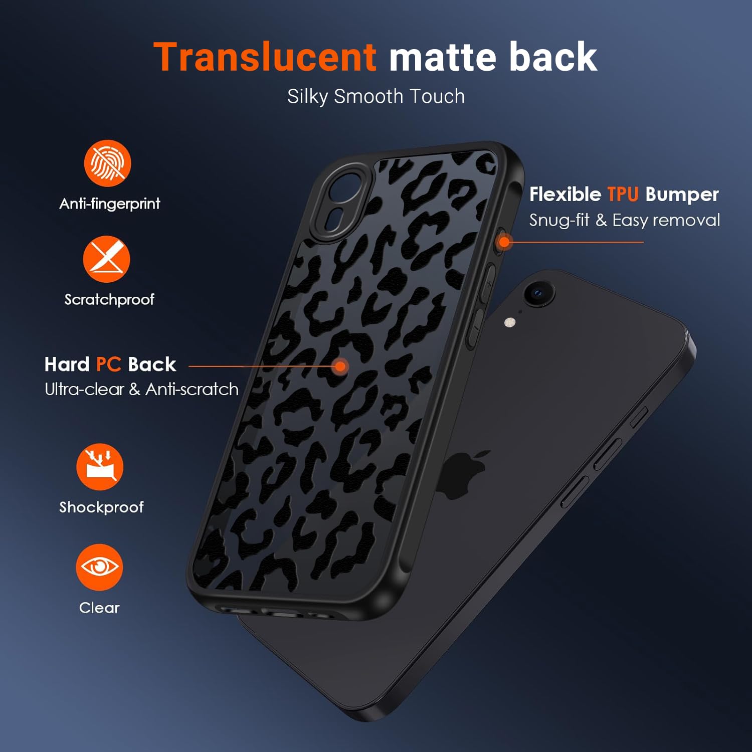Coqinen Cover per iPhone XR, Custodia Traslucida Opaca Case con Moda Leopardata Aesthetic Motivo, Sottile Antiurto PC + TPU Bumper Protettiva, Nero
