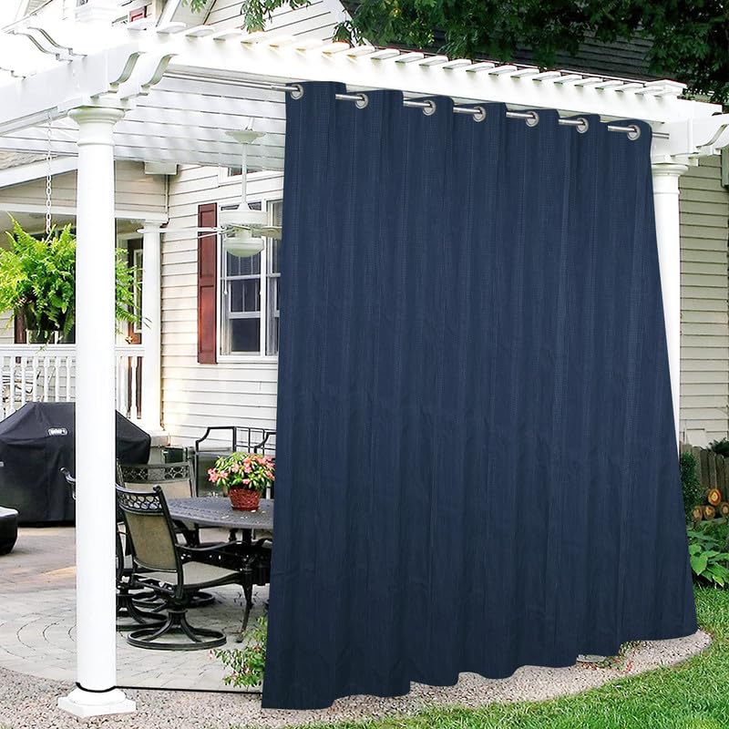 Duronet - Cotton Canvas Waterproof & Sun Blockage Top & Bottom Eyelet & Back Tab Fixed Windproof Blackout Outdoor Curtains (Cotton Canvas, 5.5 X 10 Feet, Navy Blue), 1 Piece-image-22