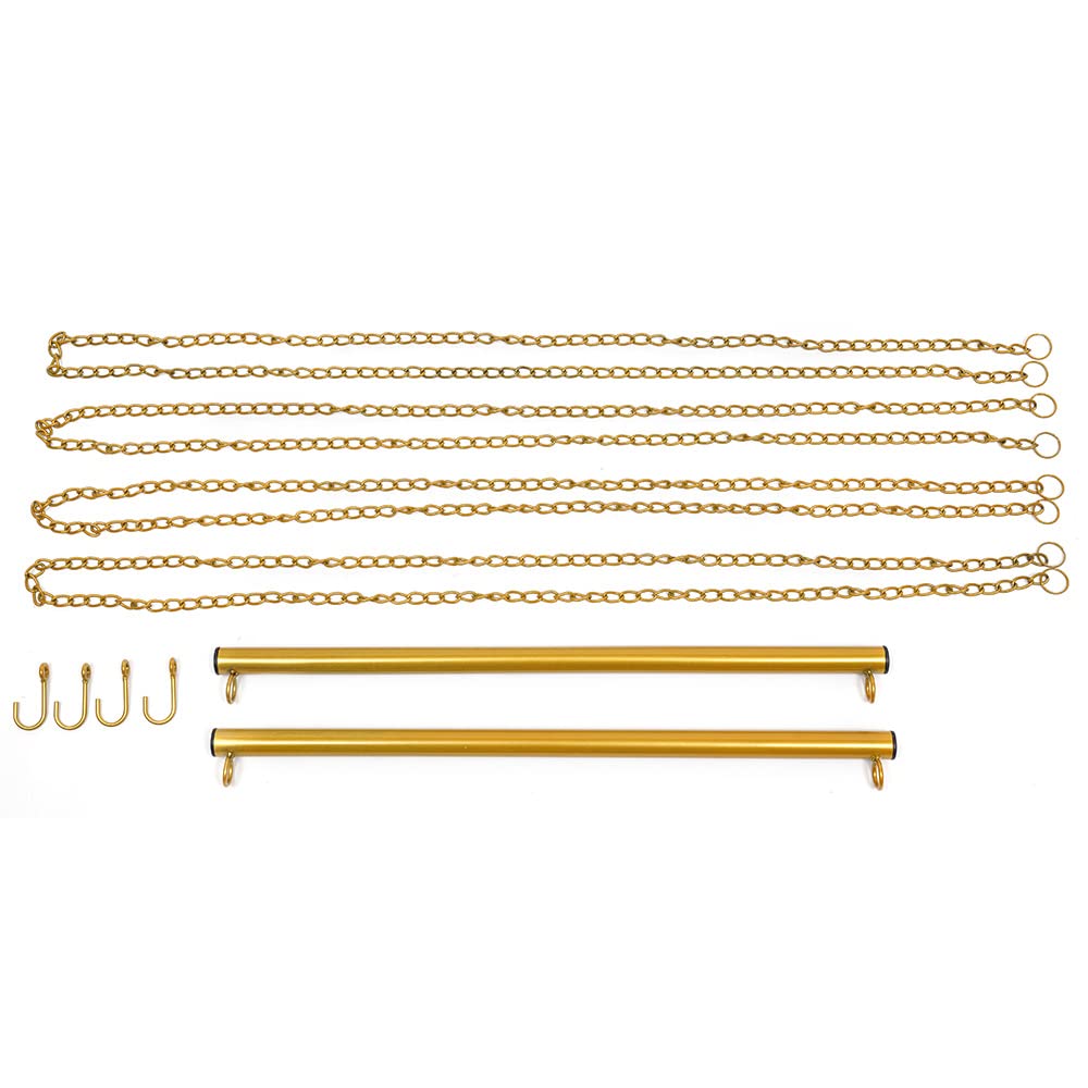 OUKANING 2 barras para colgar en el techo, color dorado, con ganchos, altura ajustable, acero al carbono, para ropa, sombreros, bolsos, llaves (longitud del pol: 60 cm)