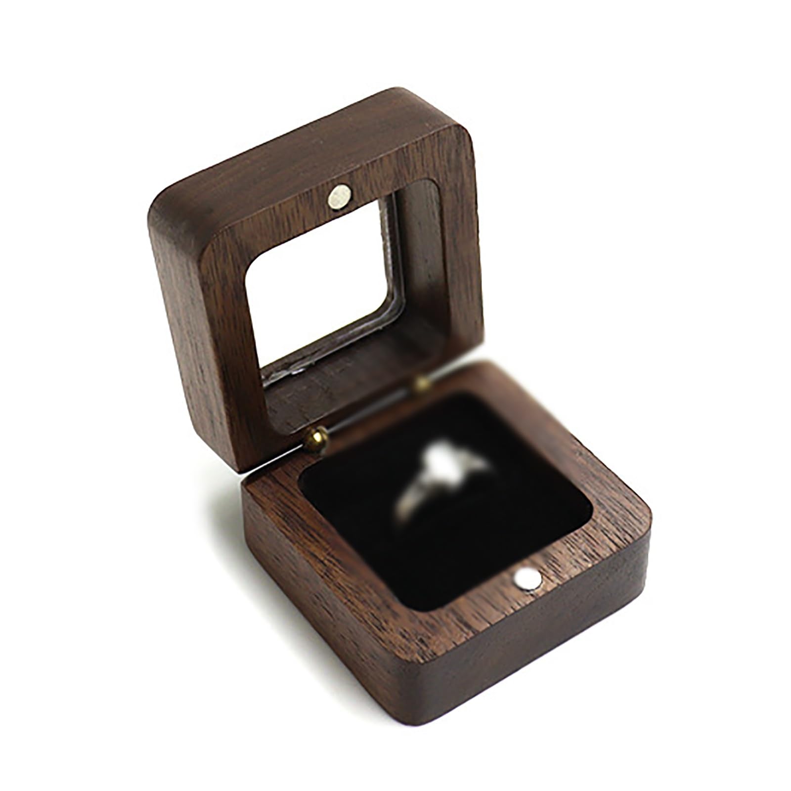 DUMRALBQE Wooden Ring Box Wooden Velvet Lined Box Square Ring for Storage and Placement(Noir)