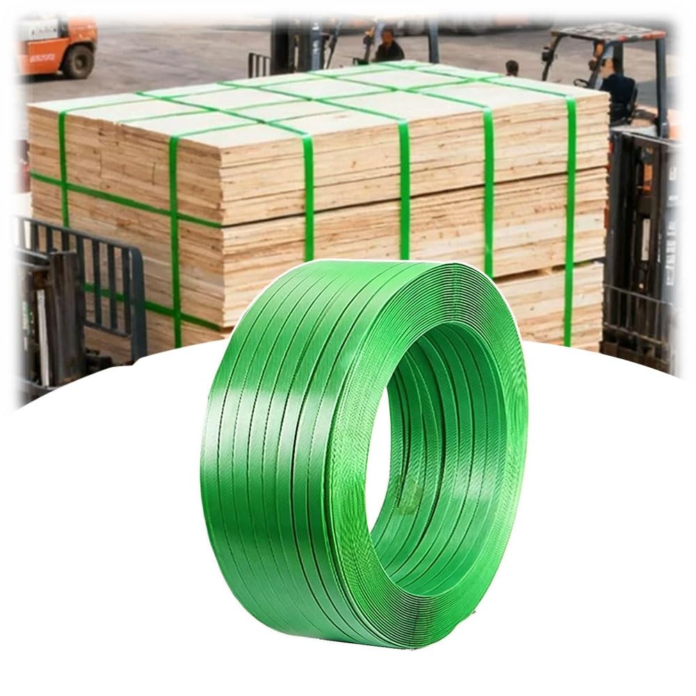 Grricepl Green Industrial-Polyester (Pet) Strapping Coil, 0.8Mm Thickness, 16Mm Width, 1400 Lbs Break Strength, Pallet Banding Strap(15Kg)