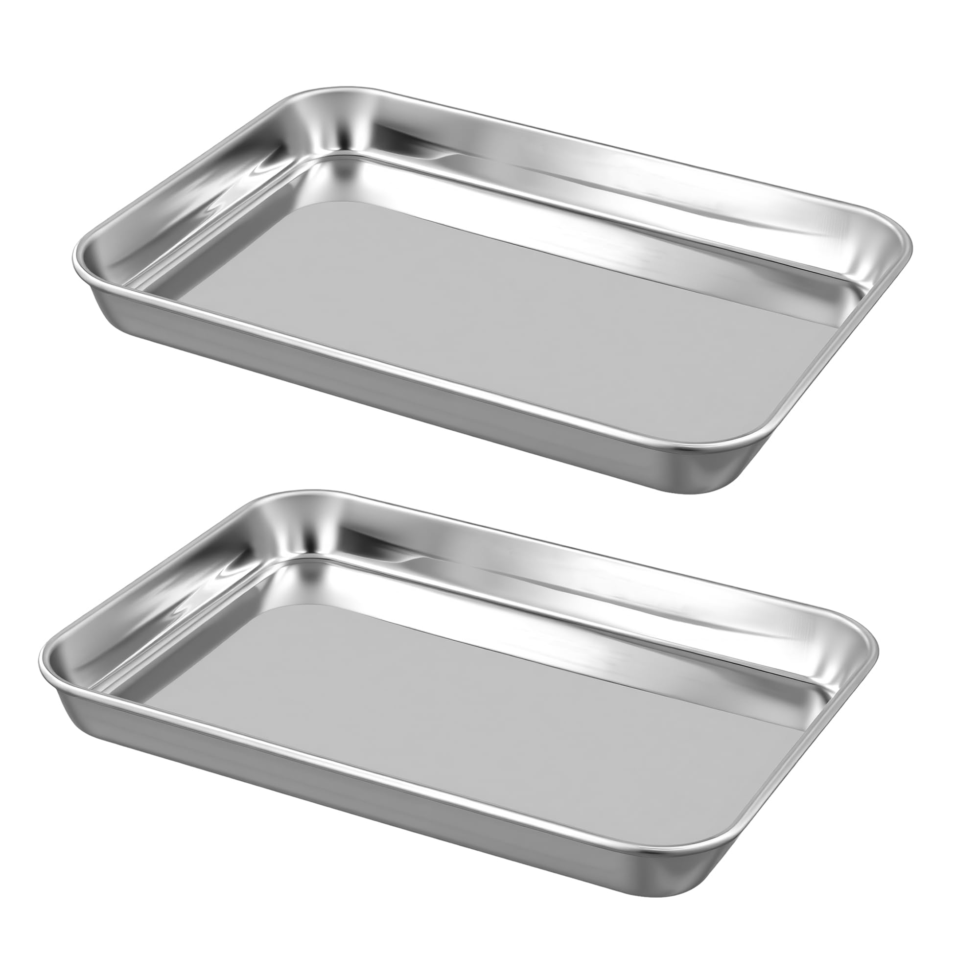 KEILEOHO 2 Pack Baking Tray, Stainless Steel Rectangle Cookie Oven Pan for Serving, 23.5x17.5x2.5 cm
