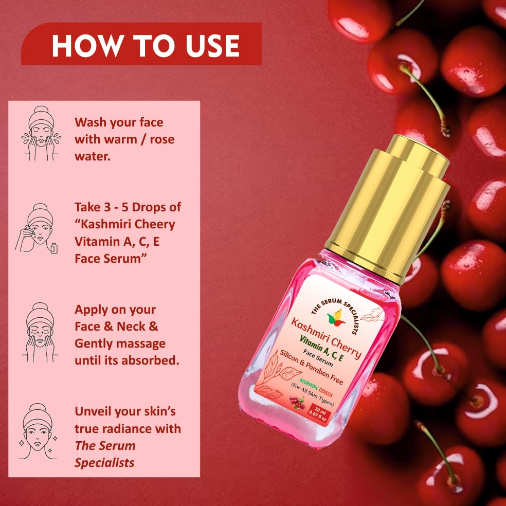 Image of Kashmiri Cherry Vitamin A, C, E - Brightening & Anti-Aging | Infused with Kashmiri Cherry Extract | Restores Luminosity & Fights Signs of Aging | For All Skin Types | 20ml