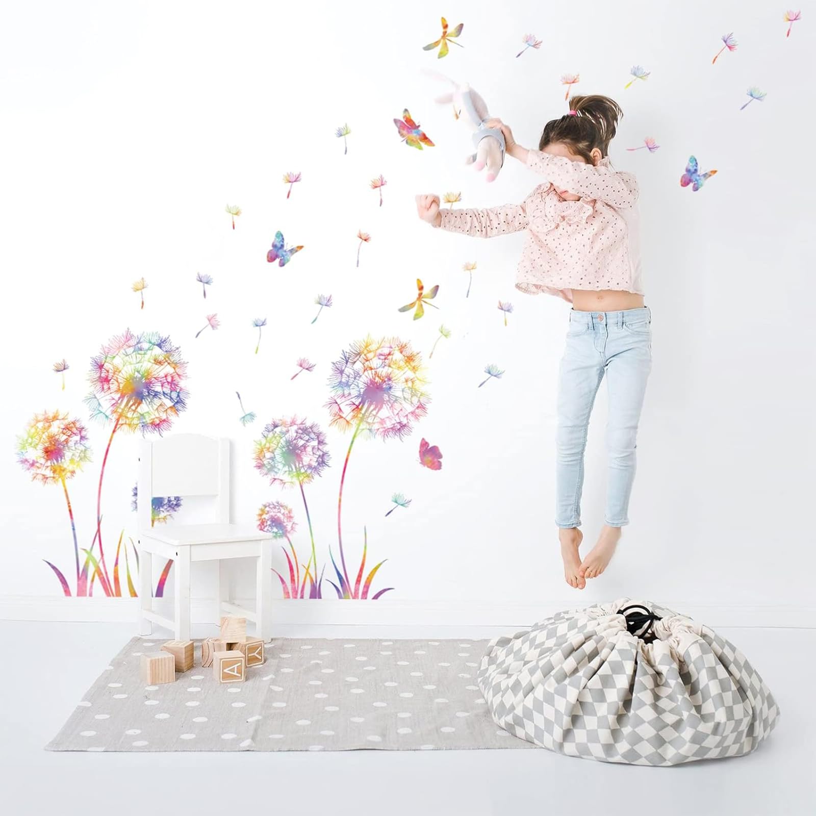 KAIRNE Wandtattoo Pusteblume,Blumen Wandtattoo für Kinderzimmer Mädchen,Bunt Wandsticker Löwenzahn für Schlafzimmer,Pflanzen Blumen Wandaufkleber für Wohnzimmer Babyzimmer Küche Fenster Tür Wanddeko
