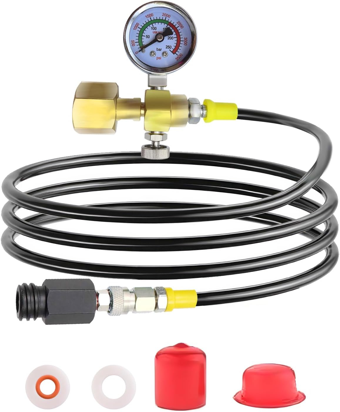 Soda Maker CO2 Tanks Adapter Hose with Big Pressure Gauge, Soda Co2 Fill Adapter Compatible with Fizzi Onetouch Jet Aqua Fizz Blue Cylinder Soda Machine(60 inch)