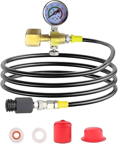 Miniatura 11 de Soda Terra Maker - Adaptador de CO2, manguera adaptadora de conexión rápida Co2 con manómetro de presión de 3500 psi, compatible con máquina de agua