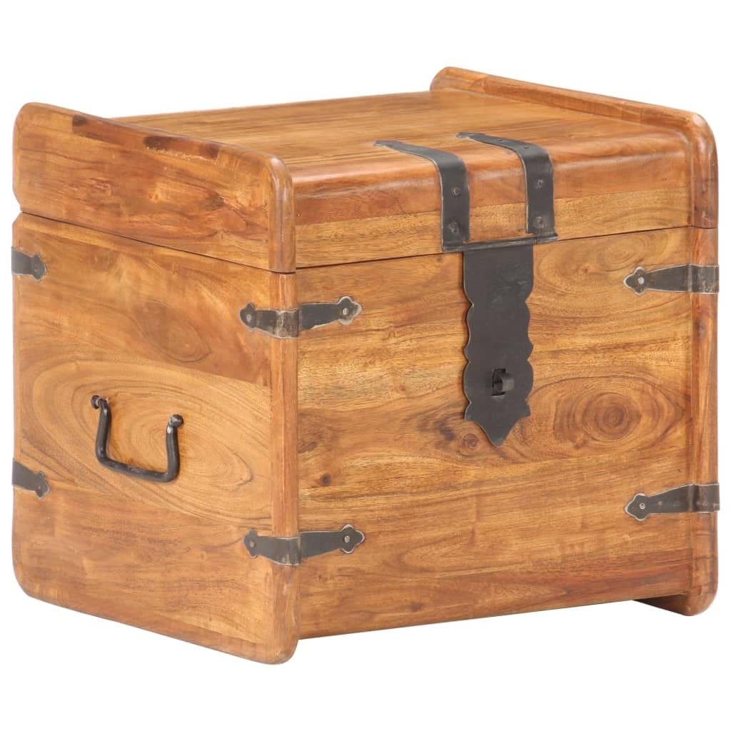 Baúl de almacenamiento de madera maciza de acacia, 40 x 40 x 40 cm, con tapa y cerradura, caja con cerradura para salón, dormitorio, pasillo, como cofre de asiento y mesita de noche